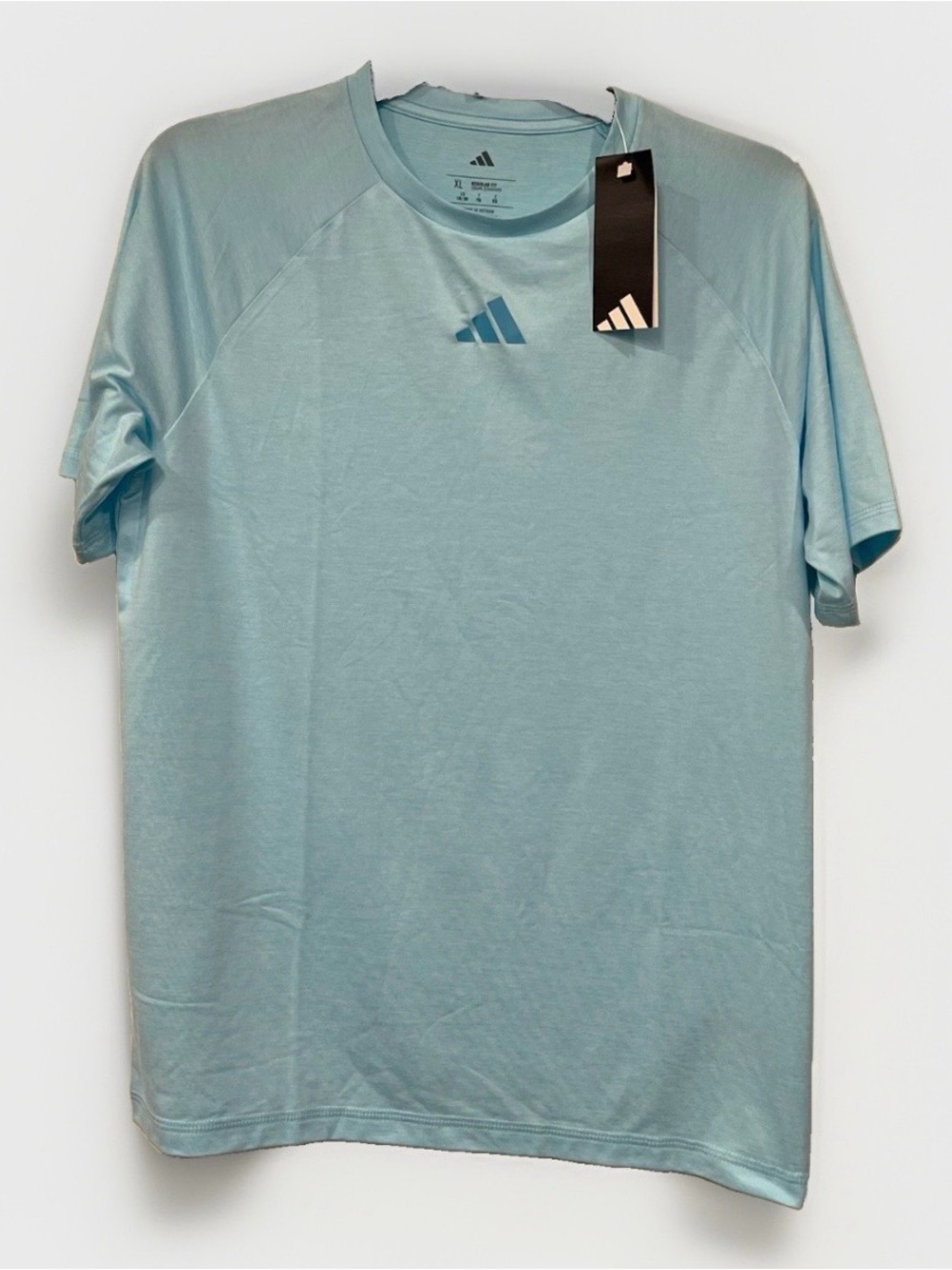 Adidas Boys Raglan Poly Tee Shirt Size XL 18/20 Light Blue Brand New AA10955